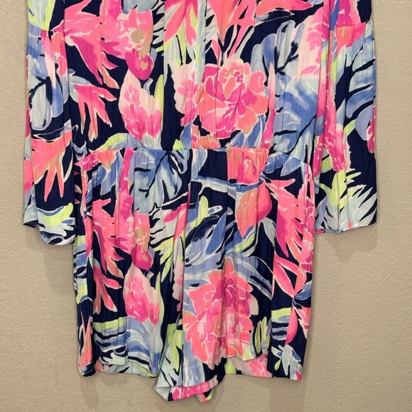 Lilly Pulitzer Ariele Romper High Tide Medium Beaded Long Sleeve Floral - Picture 8 of 11